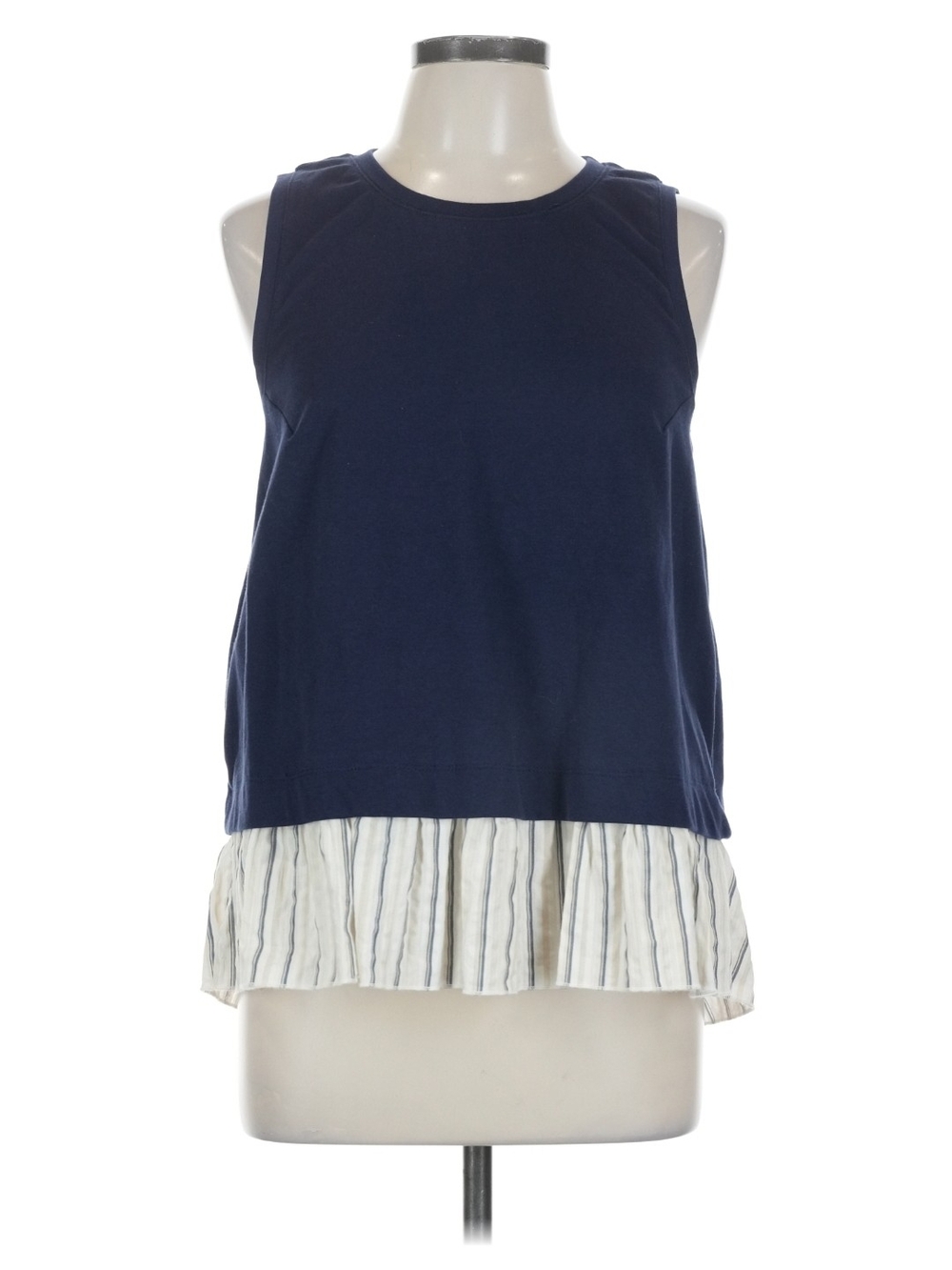 Navy Layered Tank with Striped Pleat Hem